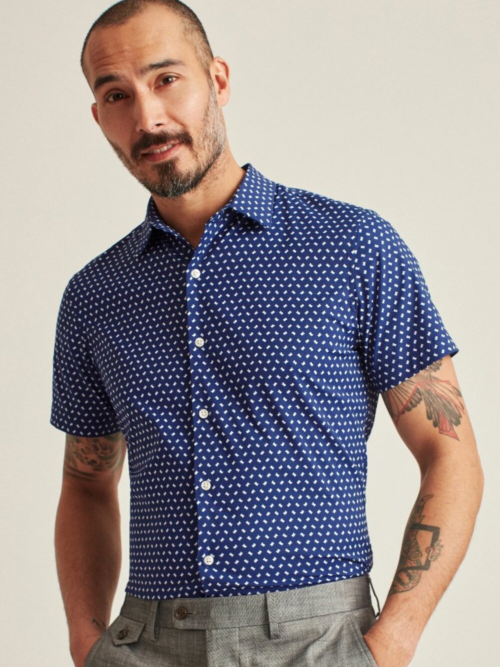 Bonobos Navy Geo Print Tech Short Sleeve Shirt